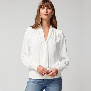 NWT White House Black Market Tie V-neck Ecru Blouse Size XS